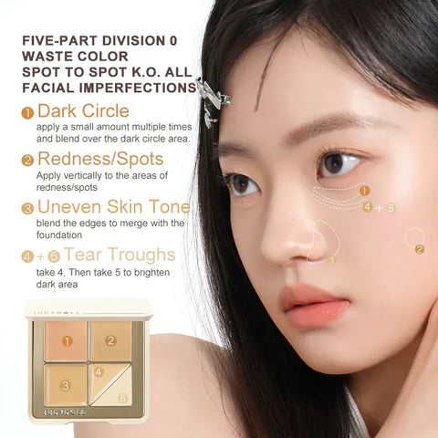 Judydoll 5-Shade Full Coverage Concealer Palette #1.5 Neutral Skin Tone 6G
